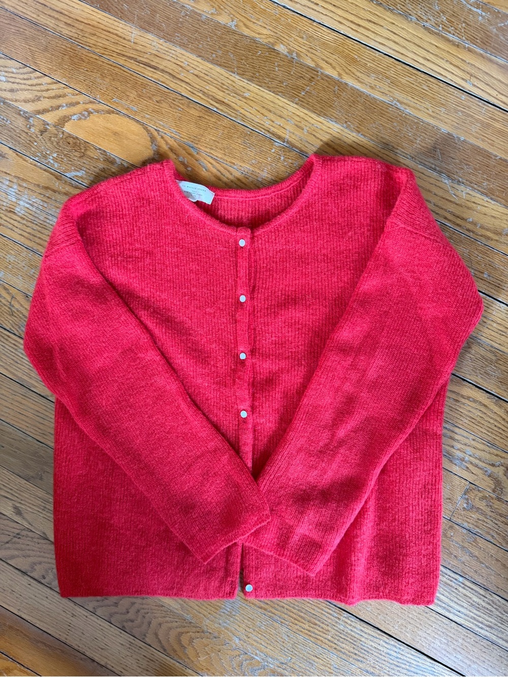 Sezane Red Button-Front Gaspard Knit Cardigan